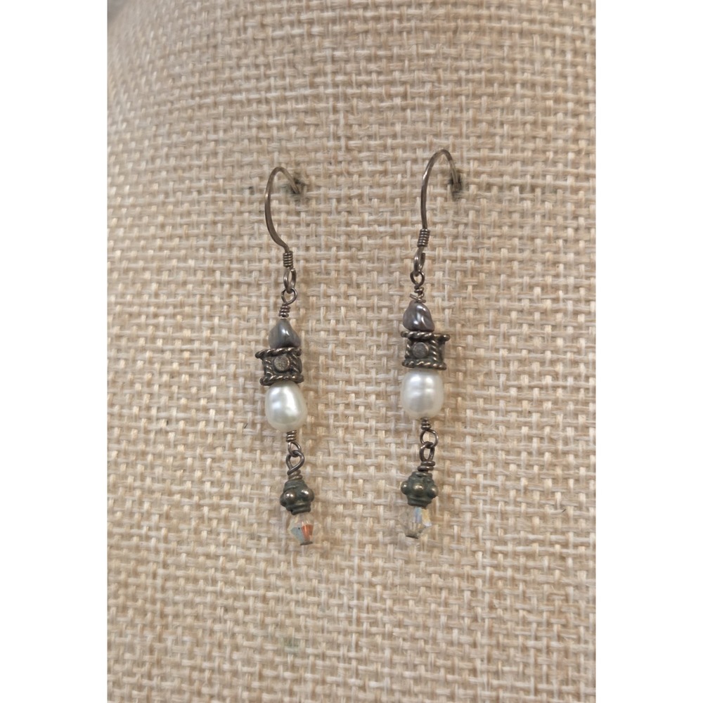 Hobo Vintage Sterling Silver, Pearl, & Crystal Unique Dangle Earrings